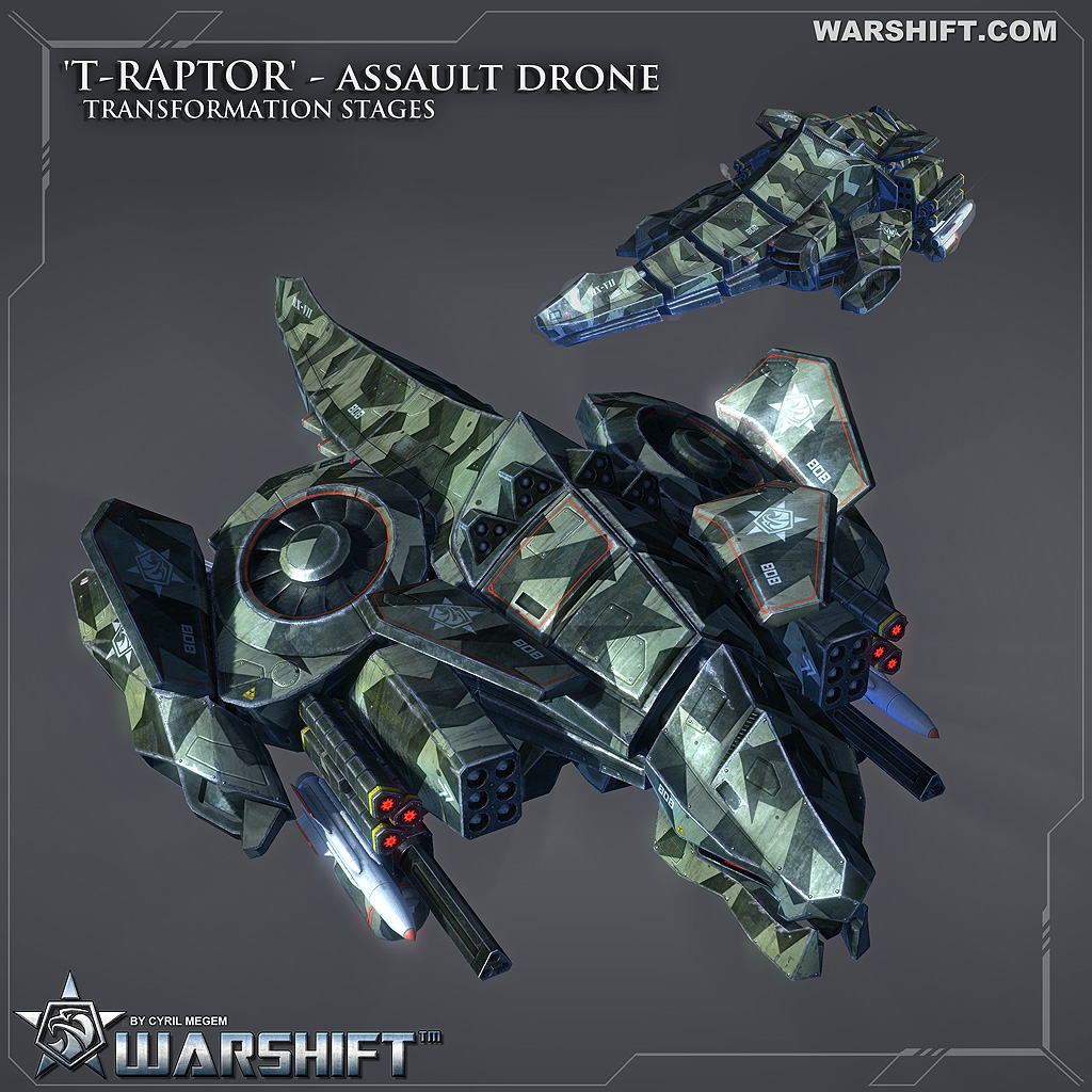 WARSHIFT 'T-RAPTOR' - Tramsformer, Dino, Heavy Drone, Ground mode, Air mode, Underwater mode.
