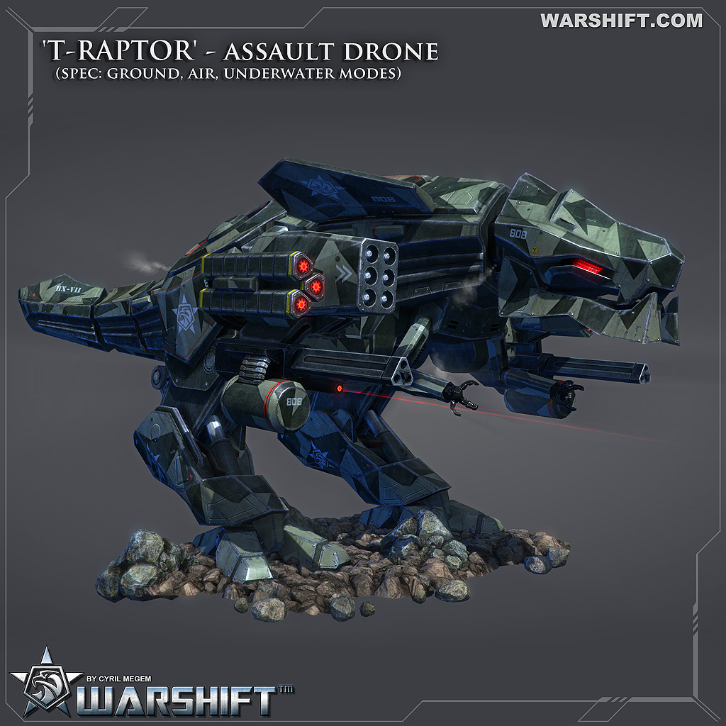 WARSHIFT 'T-RAPTOR' - Assault Drone, Mech, Combat avatar, Dinosaur, Robosaur, Tyranosaurus