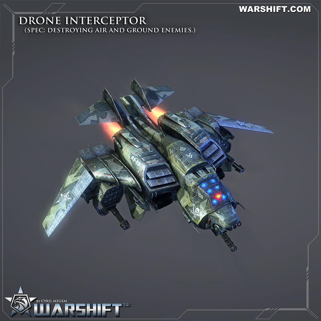 WARSHIFT The drone-interceptor is designed to destroy ground and air equipment of the enemy. 