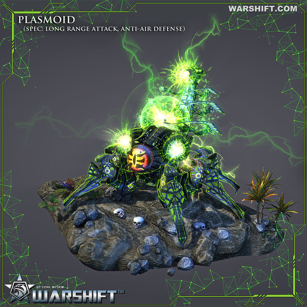 WARSHIFT Alien Plasmoid class of combat droids from the Atroids enclave is designed for throwing clumps of hot plasma.